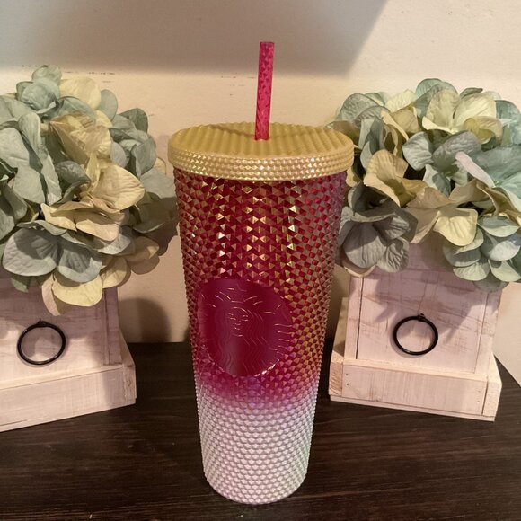 Starbucks Red & Gold Ombre Studded Tumbler With Straw 24 Oz - Picture 1 of 4